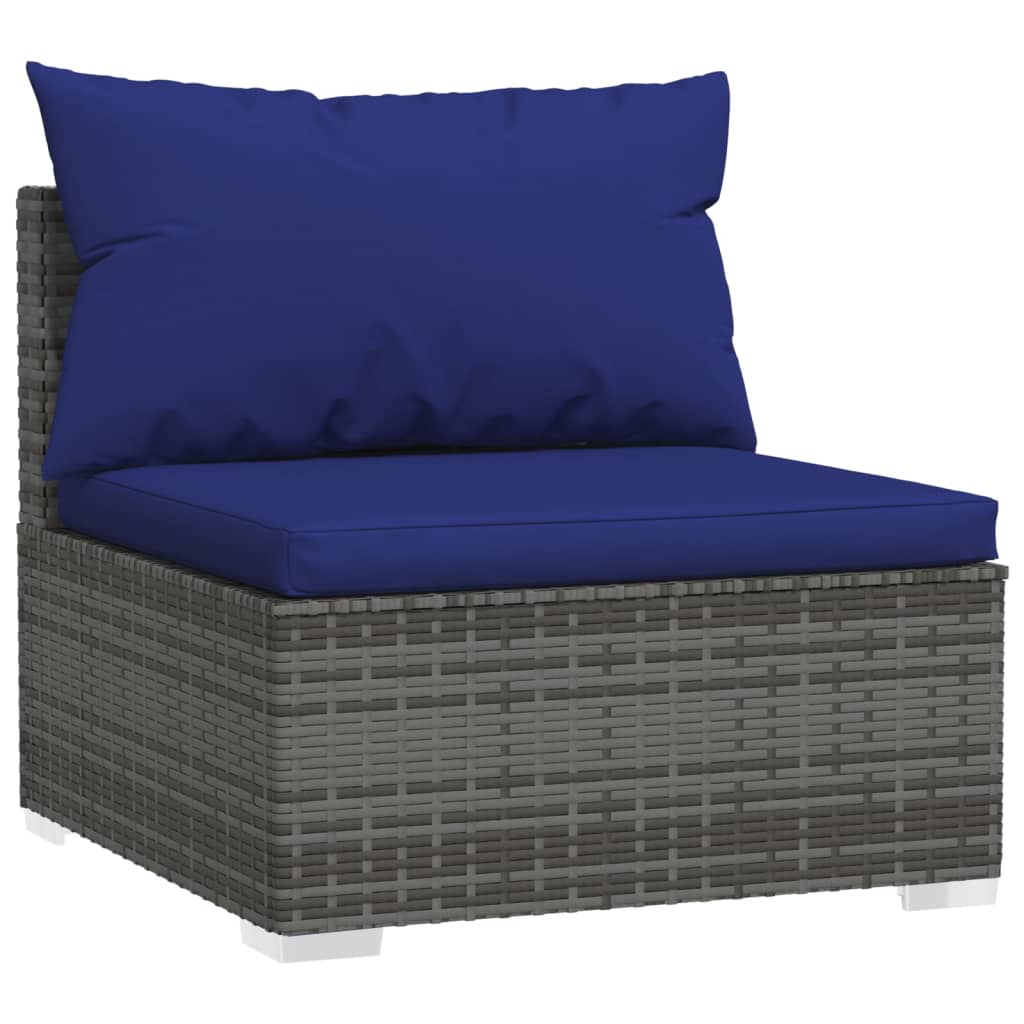 4-Delige Loungeset Met Kussens Poly Rattan Grijs 1 Grijs en donkerblauw 3x hoek + midden