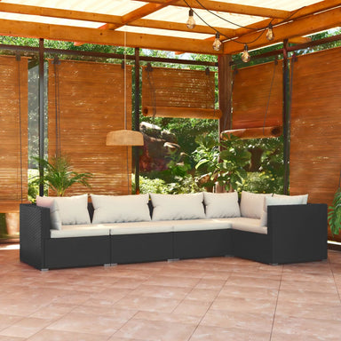 5-Delige Loungeset Met Kussens Poly Rattan Zwart 1 Zwart en crème 3x hoek + 2x midden