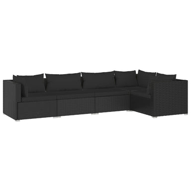 5-Delige Loungeset Met Kussens Poly Rattan Zwart 1 3x hoek + 2x midden