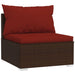5-Delige Loungeset Met Kussens Poly Rattan Bruin 1 Bruin en kaneelrood 3x hoek + 2x midden