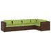 5-Delige Loungeset Met Kussens Poly Rattan Bruin 1 Bruin en groen 3x hoek + 2x midden