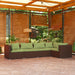 5-Delige Loungeset Met Kussens Poly Rattan Bruin 1 Bruin en groen 3x hoek + 2x midden
