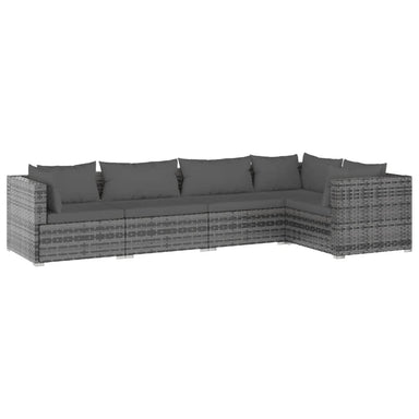 5-Delige Loungeset Met Kussens Poly Rattan Grijs 1 Grijs en antraciet 3x hoek + 2x midden