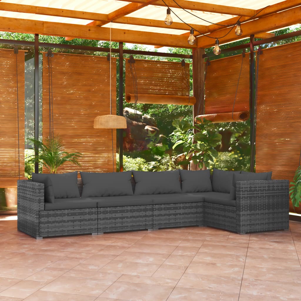 5-Delige Loungeset Met Kussens Poly Rattan Grijs 1 Grijs en antraciet 3x hoek + 2x midden