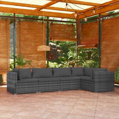 5-Delige Loungeset Met Kussens Poly Rattan Grijs 1 Grijs en antraciet 3x hoek + 2x midden