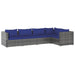 5-Delige Loungeset Met Kussens Poly Rattan Grijs 1 Grijs en donkerblauw 3x hoek + 2x midden