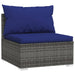 5-Delige Loungeset Met Kussens Poly Rattan Grijs 1 Grijs en donkerblauw 3x hoek + 2x midden