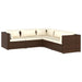 5-Delige Loungeset Met Kussens Poly Rattan Bruin 1 Bruin en crème 2x midden + 3x hoek