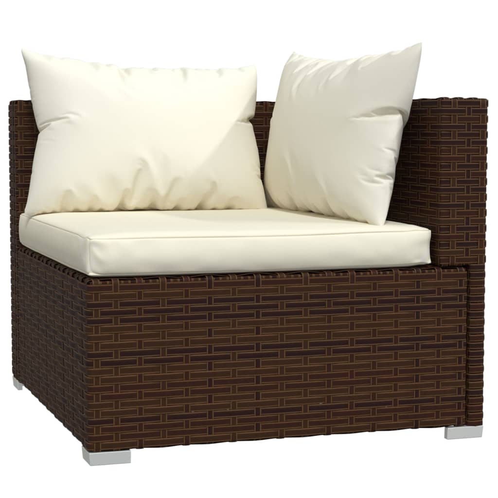 5-Delige Loungeset Met Kussens Poly Rattan Bruin 1 Bruin en crème 2x midden + 3x hoek