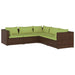5-Delige Loungeset Met Kussens Poly Rattan Bruin 1 Bruin en groen 2x midden + 3x hoek