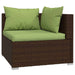 5-Delige Loungeset Met Kussens Poly Rattan Bruin 1 Bruin en groen 2x midden + 3x hoek