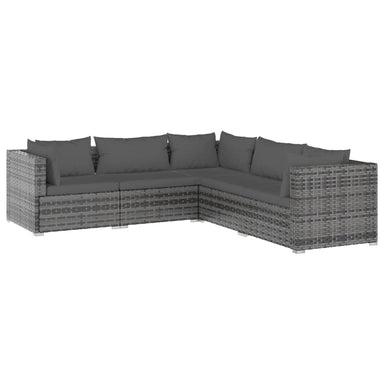 5-Delige Loungeset Met Kussens Poly Rattan Grijs 1 Grijs en antraciet 2x midden + 3x hoek
