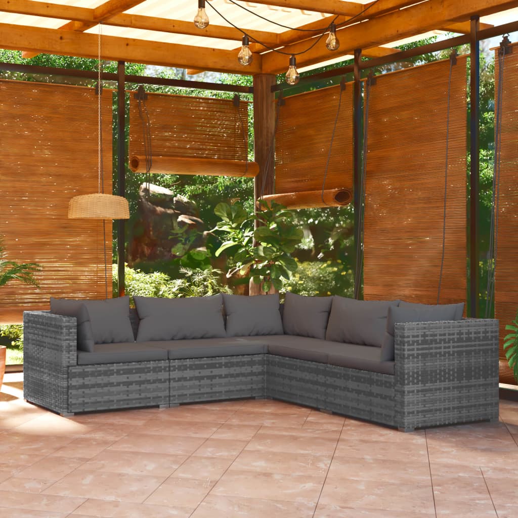 5-Delige Loungeset Met Kussens Poly Rattan Grijs 1 Grijs en antraciet 2x midden + 3x hoek