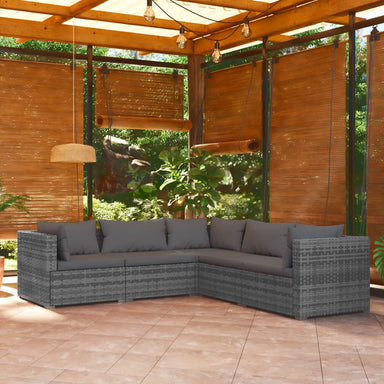 5-Delige Loungeset Met Kussens Poly Rattan Grijs 1 Grijs en antraciet 2x midden + 3x hoek