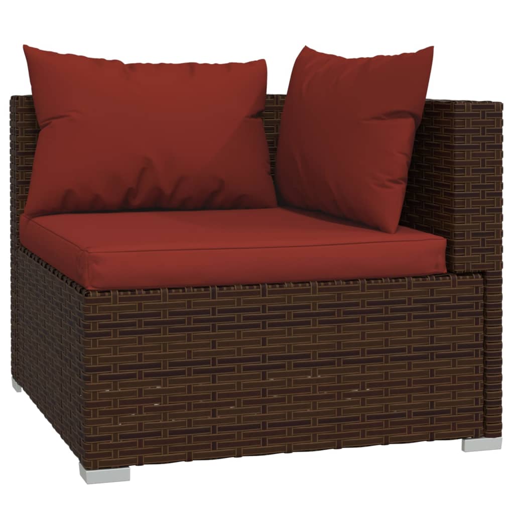 6-delige Loungeset met kussens poly rattan bruin