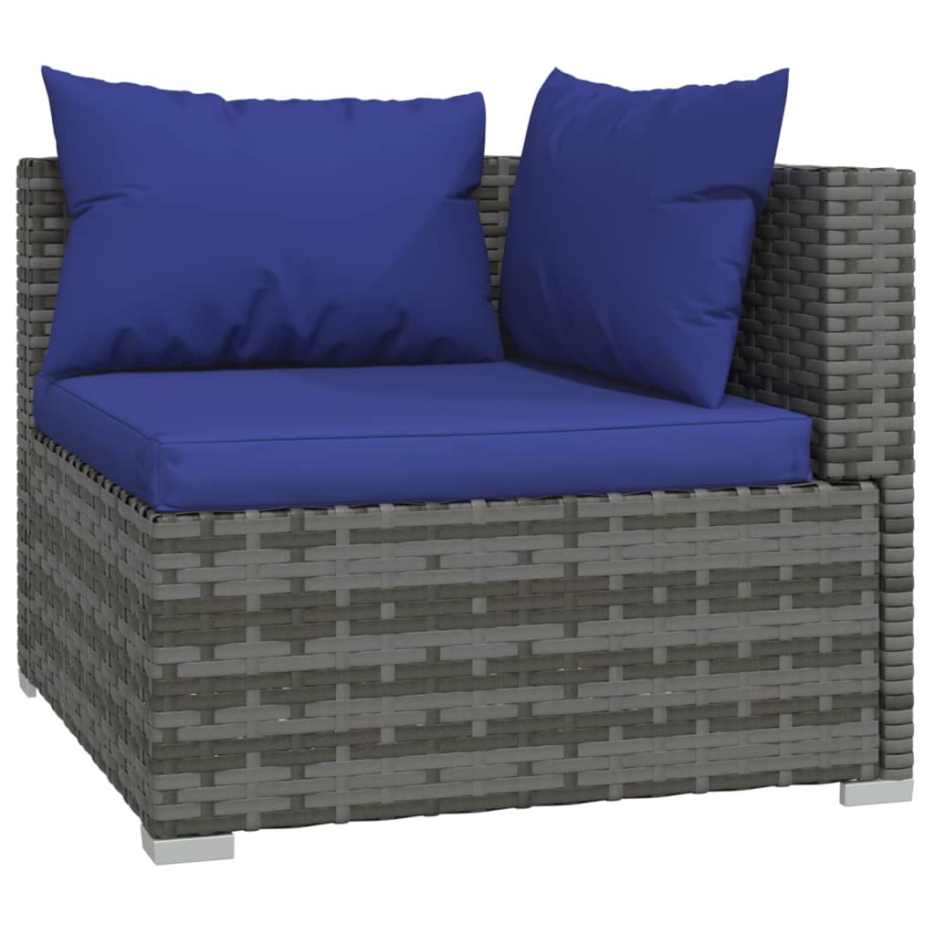 6-Delige Loungeset Met Kussens Poly Rattan Grijs 1 Grijs en donkerblauw 3x midden + 3x hoek