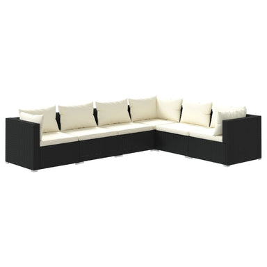 6-Delige Loungeset Met Kussens Poly Rattan Zwart 1 Zwart en crème 3x hoek + 3x midden