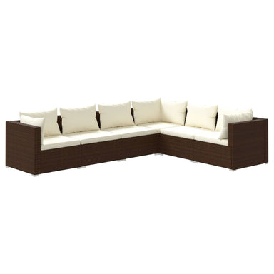 6-Delige Loungeset Met Kussens Poly Rattan Bruin 1 Bruin en crème 3x hoek + 3x midden