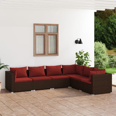 6-delige Loungeset met kussens poly rattan bruin