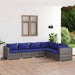 6-Delige Loungeset Met Kussens Poly Rattan Grijs 1 Grijs en donkerblauw 3x hoek + 3x midden