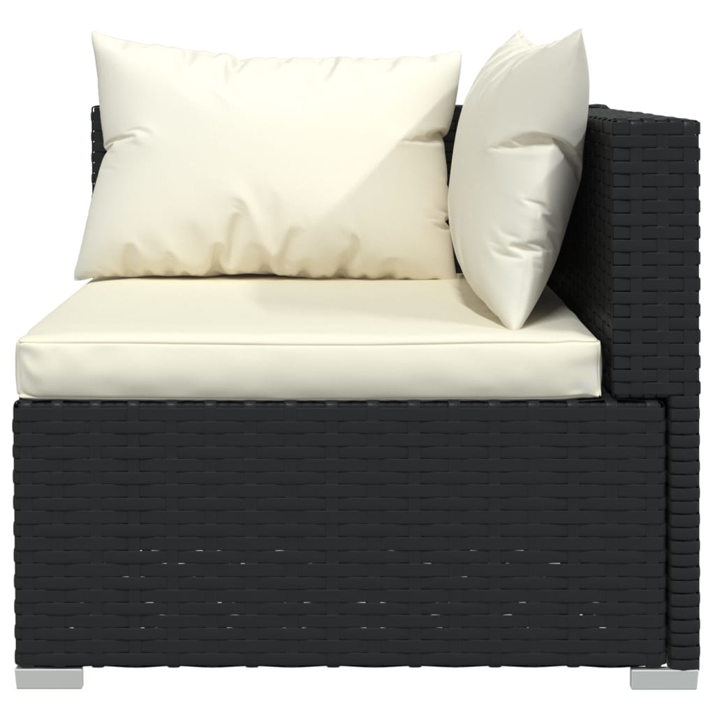 7-delige Loungeset met kussens poly rattan zwart