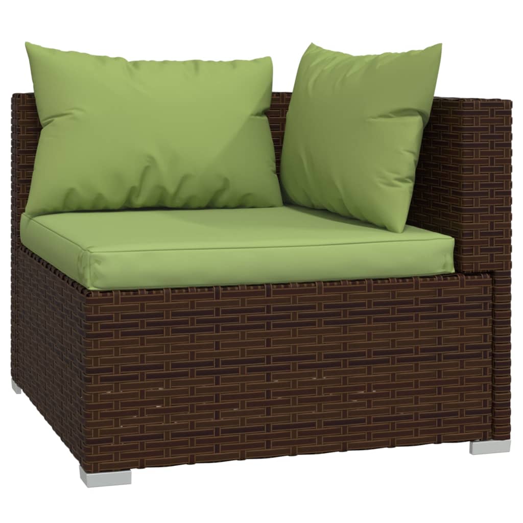 7-delige Loungeset met kussens poly rattan bruin