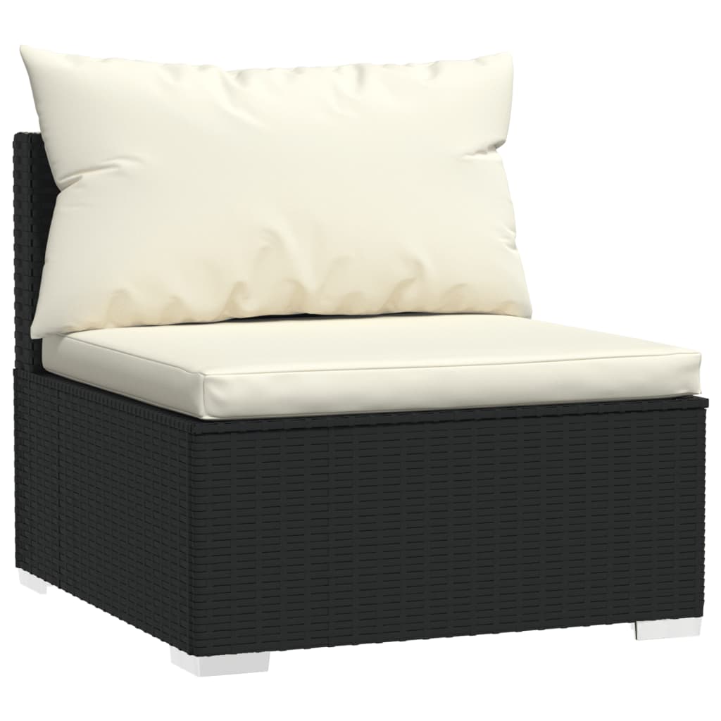 7-Delige Loungeset Met Kussens Poly Rattan Zwart 1 Zwart en crème 3x hoek + 4x midden