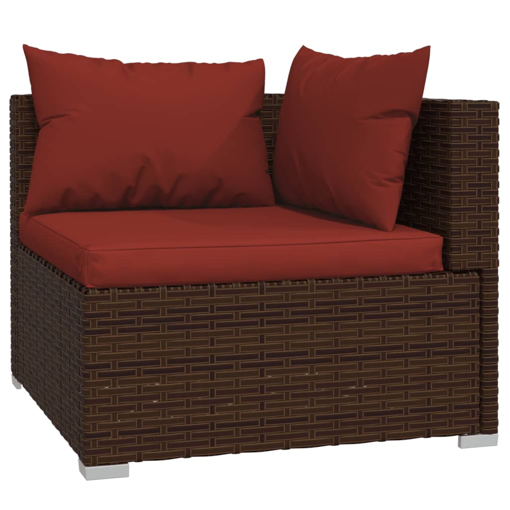 7-delige Loungeset met kussens poly rattan bruin