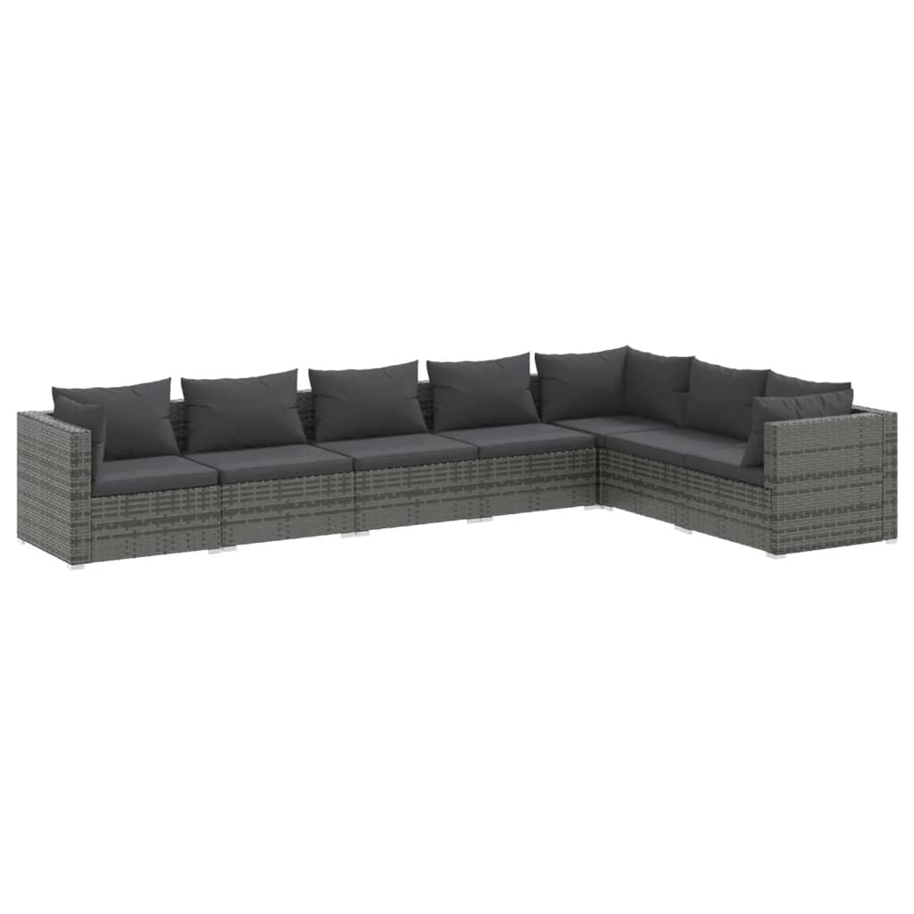 7-Delige Loungeset Met Kussens Poly Rattan Grijs 1 Grijs en antraciet 3x hoek + 4x midden