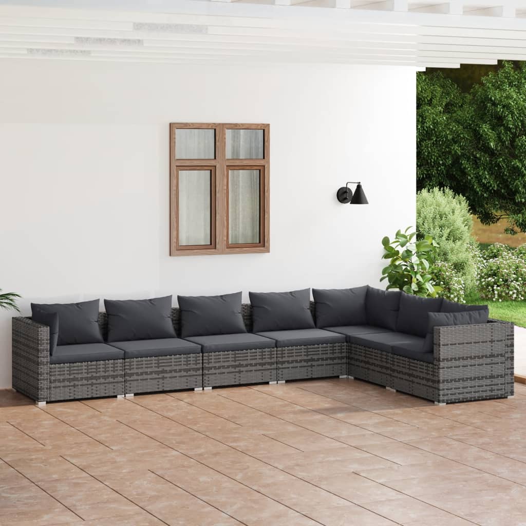 7-Delige Loungeset Met Kussens Poly Rattan Grijs 1 Grijs en antraciet 3x hoek + 4x midden