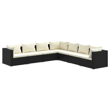 7-Delige Loungeset Met Kussens Poly Rattan Zwart 1 Zwart en crème 4x midden + 3x hoek
