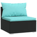 7-Delige Loungeset Met Kussens Poly Rattan Zwart 1 Zwart en waterblauw 4x midden + 3x hoek