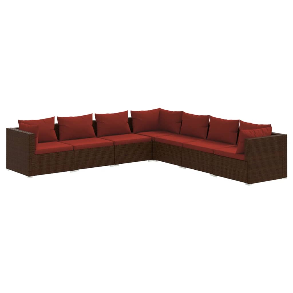 7-delige Loungeset met kussens poly rattan bruin