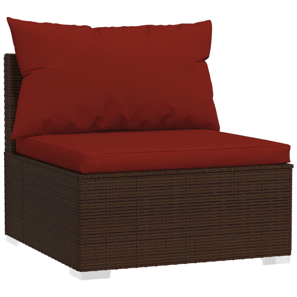 7-delige Loungeset met kussens poly rattan bruin