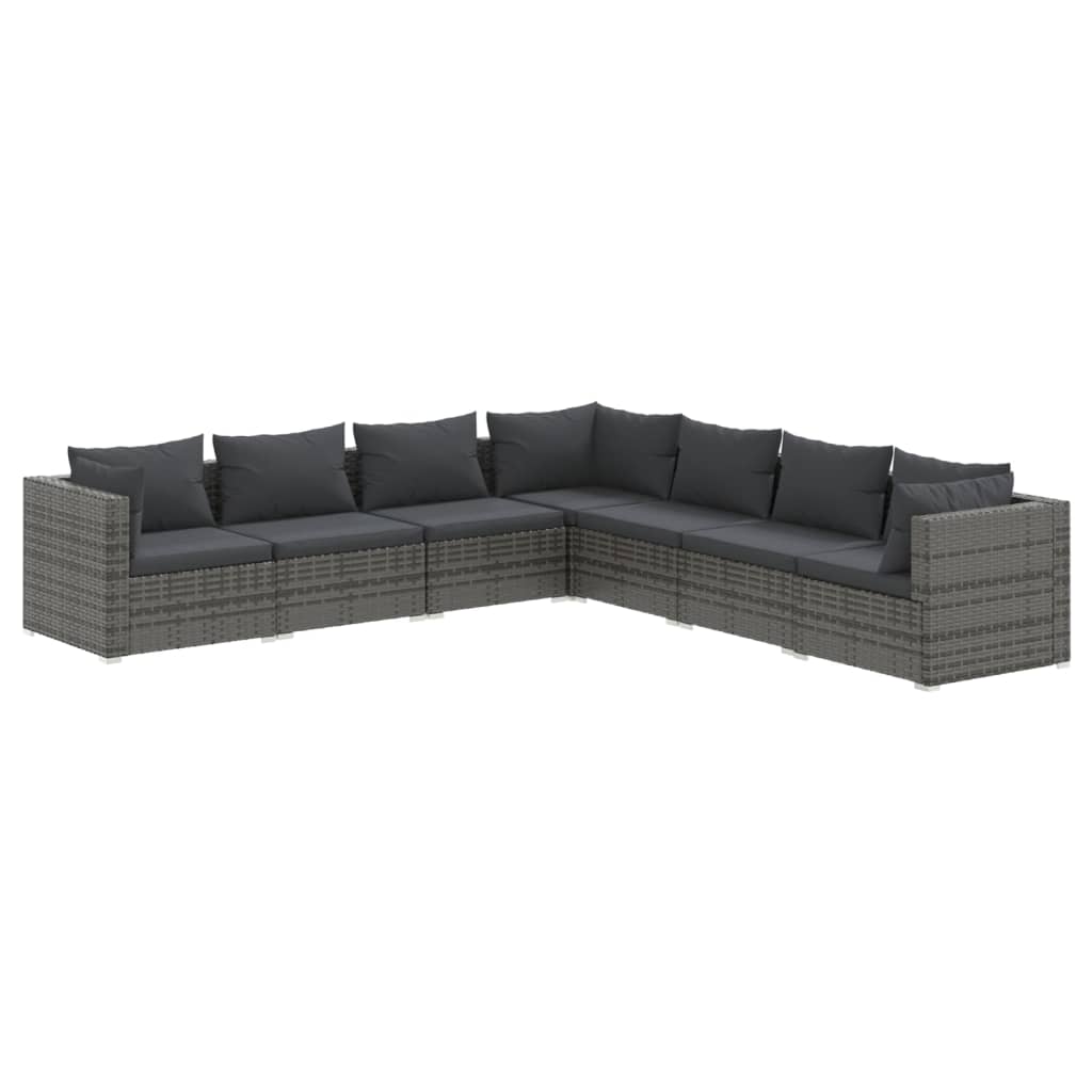 7-Delige Loungeset Met Kussens Poly Rattan Grijs 1 Grijs en antraciet 4x midden + 3x hoek