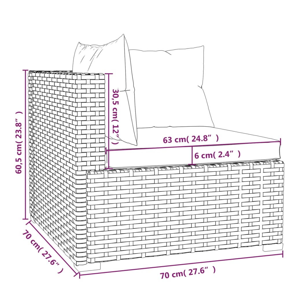 9-delige Loungeset met kussens poly rattan zwart