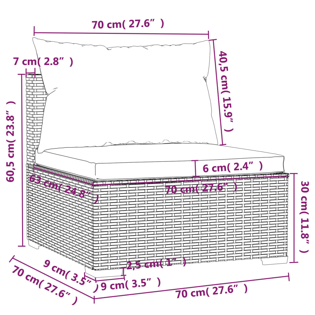 9-delige Loungeset met kussens poly rattan zwart