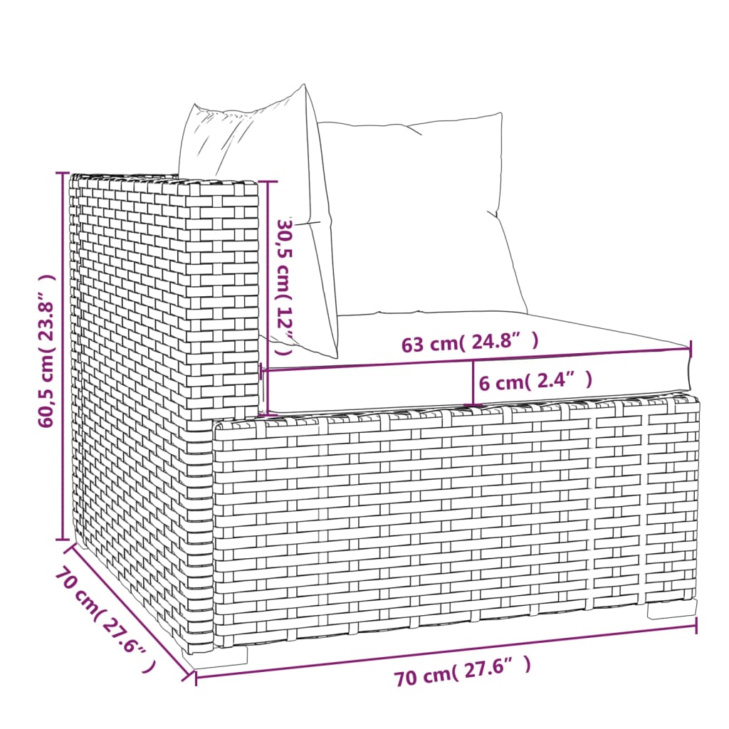 10-delige Loungeset met kussens poly rattan bruin