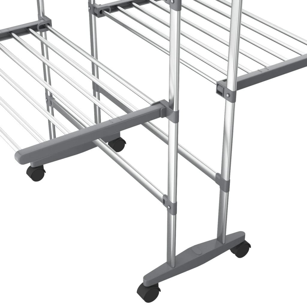 Droogrek 2-laags met wieltjes 60x70x106 cm zilverkleurig