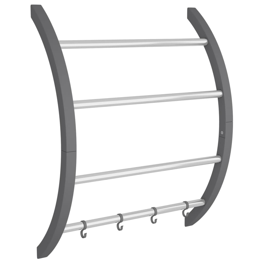 Handdoekenrek met haken 56x16x72 cm aluminium zilverkleurig