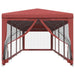 Partytent met 10 mesh zijwanden 3x12 m HDPE rood