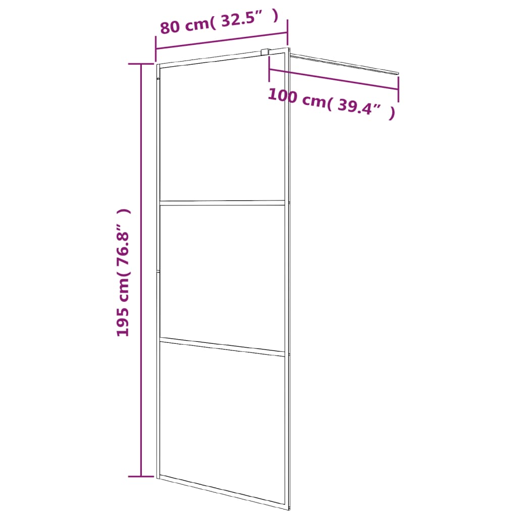 Inloopdouchewand 80x195 cm halfmat ESG-glas zwart