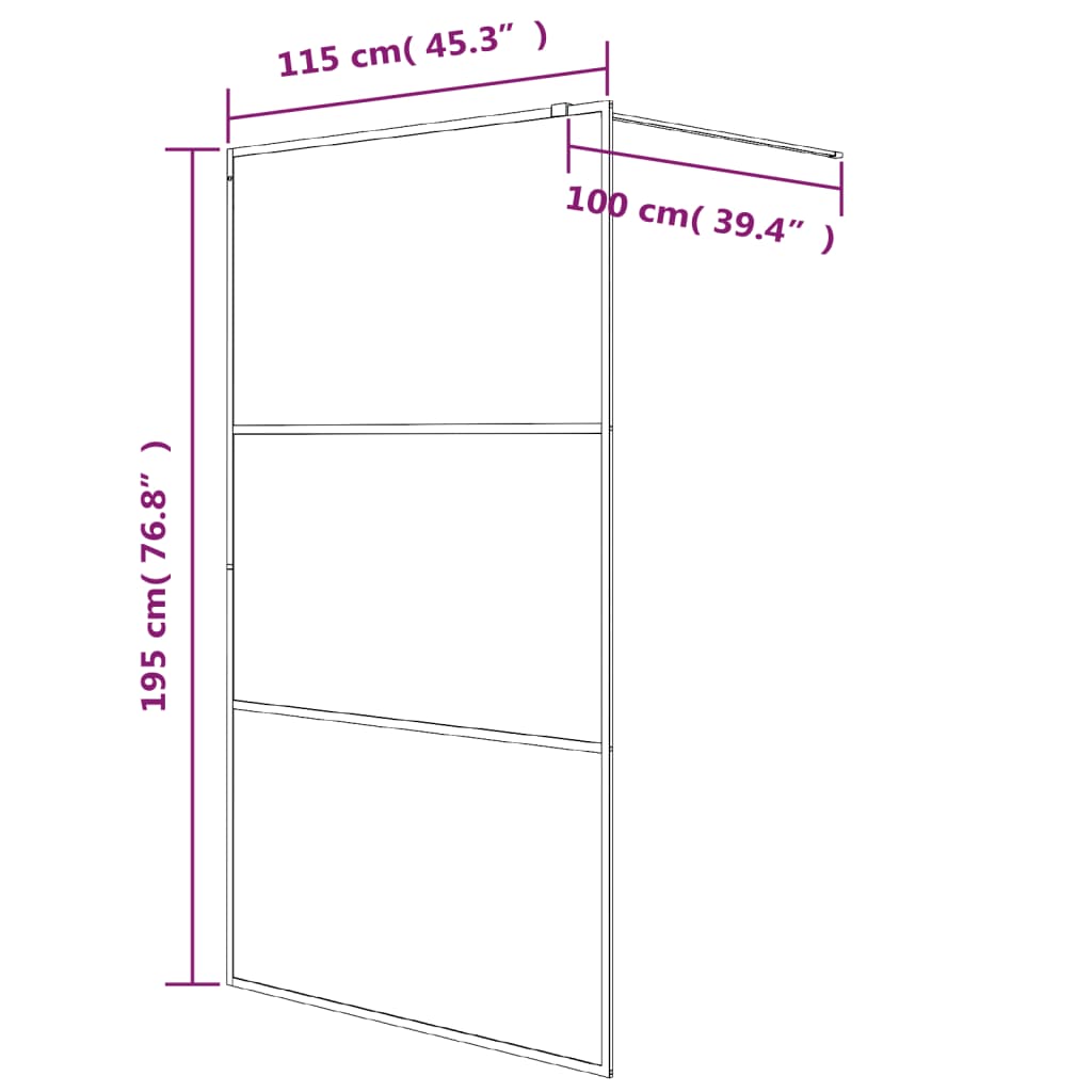 Inloopdouchewand 115x195 cm halfmat ESG-glas zwart