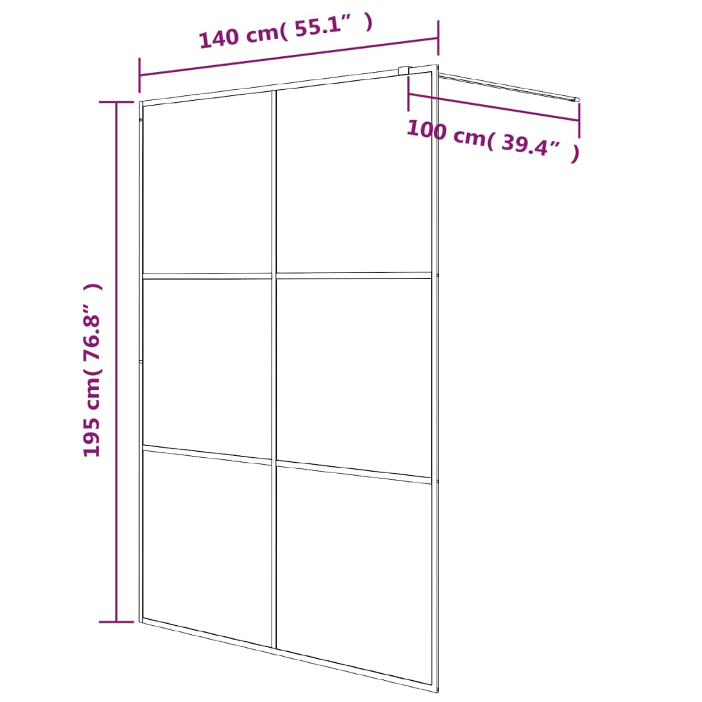 Inloopdouchewand 140x195 cm halfmat ESG-glas zwart