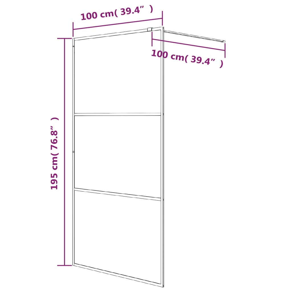 Inloopdouchewand 100x195 cm mat ESG-glas zwart