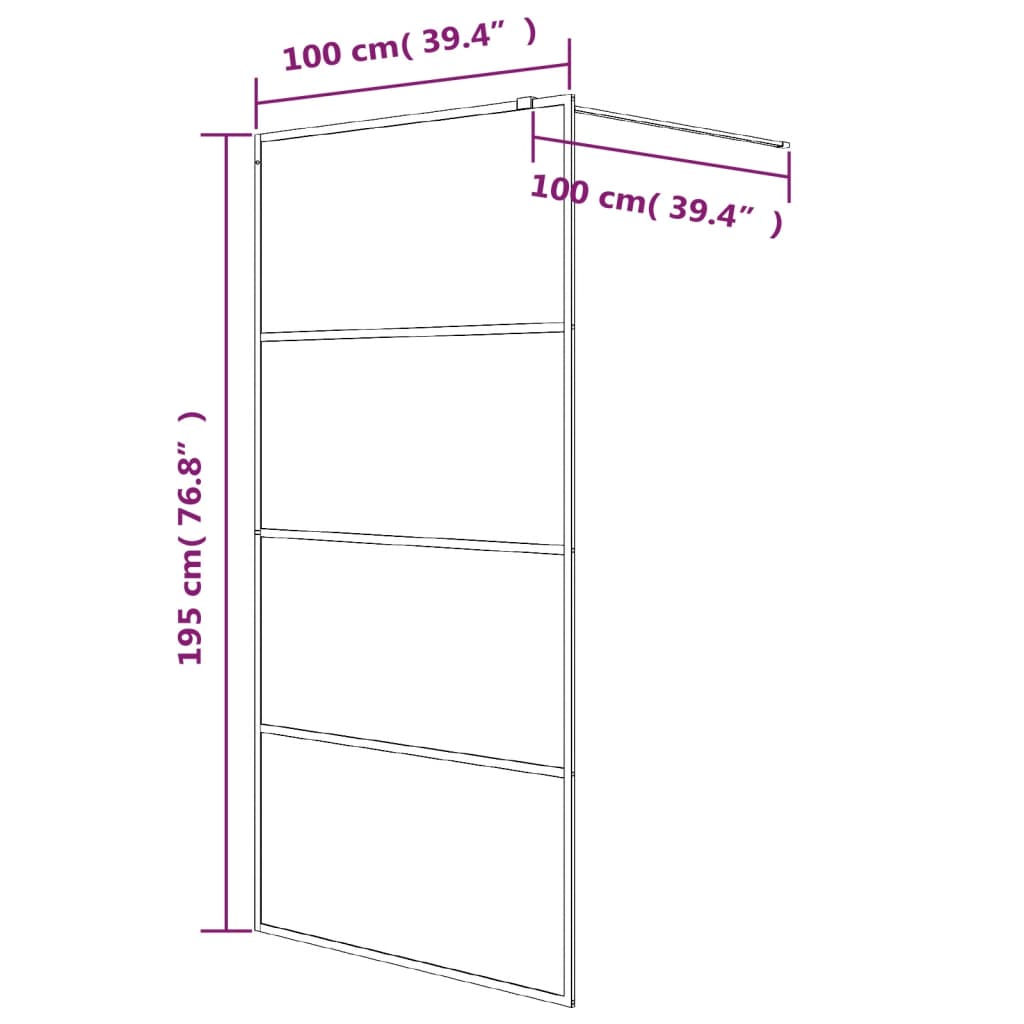 Inloopdouchewand 100x195 cm halfmat ESG-glas zwart