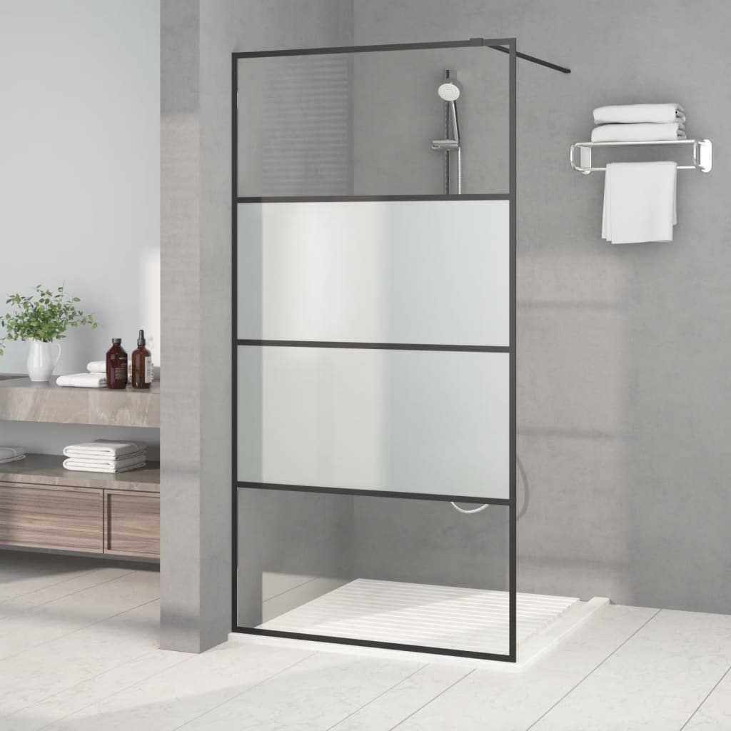 Inloopdouchewand 100x195 cm halfmat ESG-glas zwart