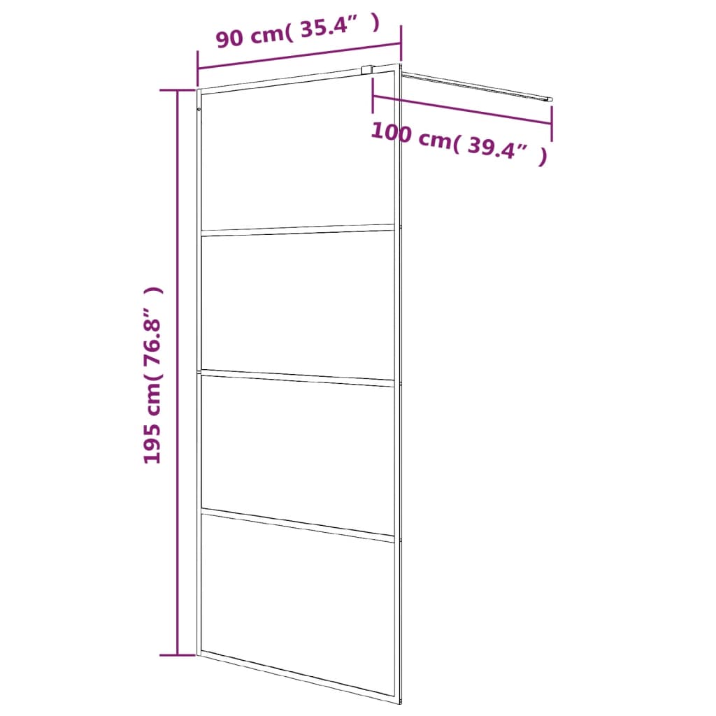 Inloopdouchewand 90x195 cm mat ESG-glas zwart