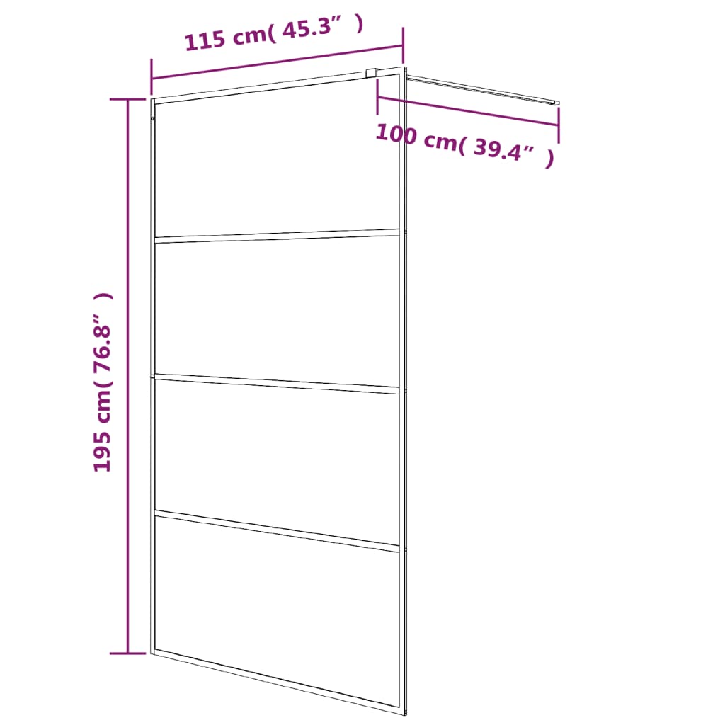 Inloopdouchewand 115x195 cm mat ESG-glas zwart