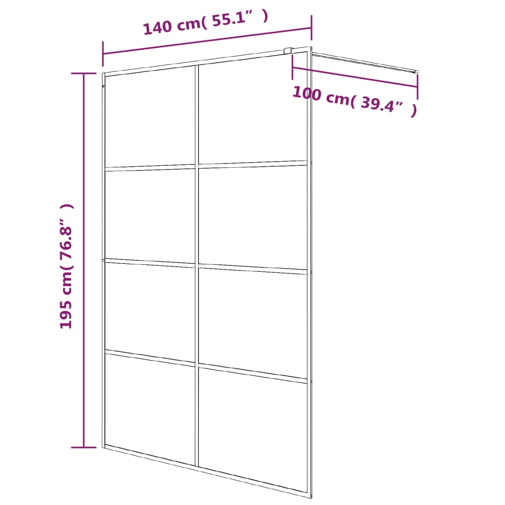 Inloopdouchewand 140x195 cm mat ESG-glas zwart